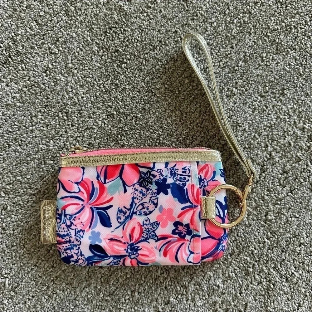 Lilly Pulitzer Printed Zip Top Wallet Pouch Wristlet Party Like a Lobster Floral